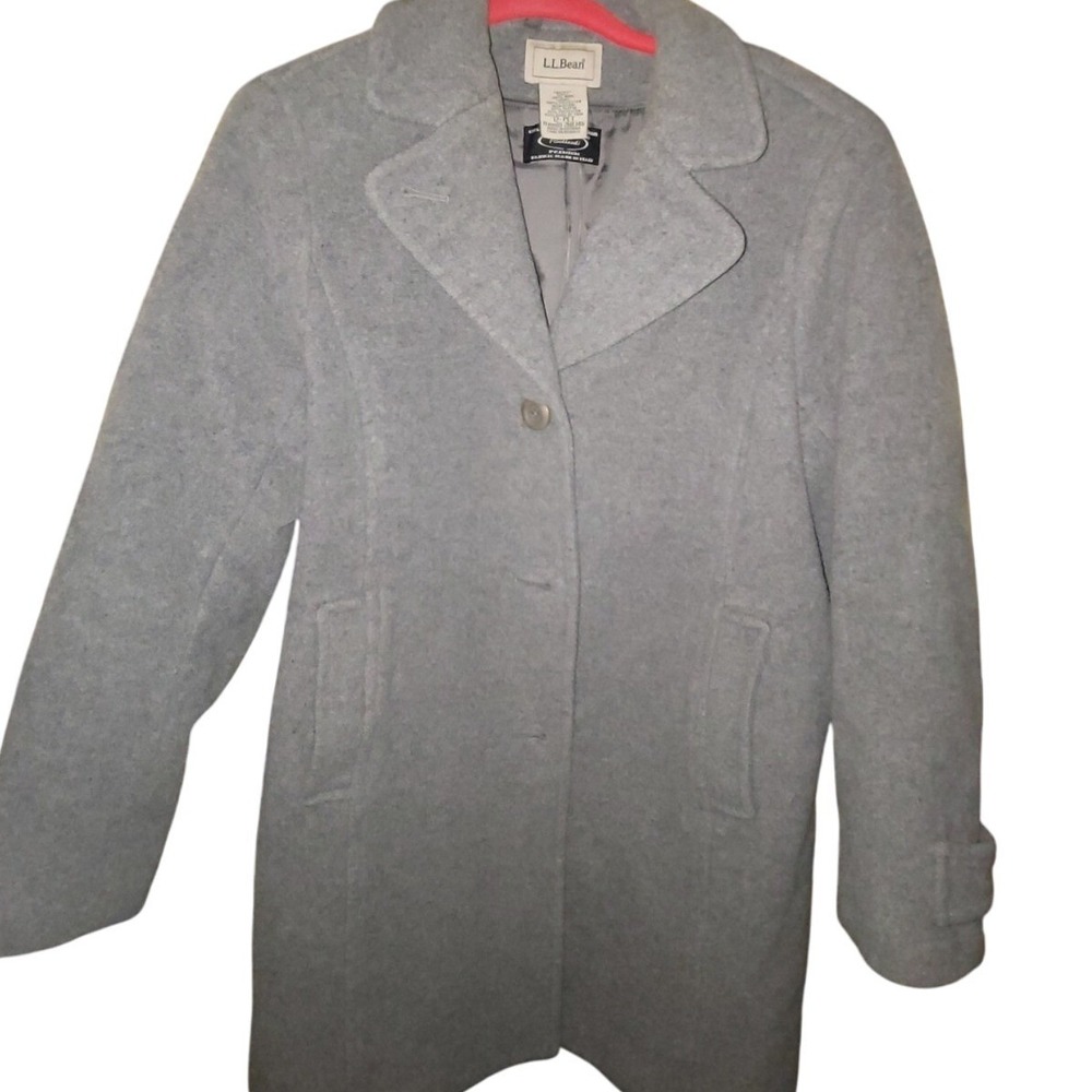 L.L.Bean Wool Blend Coat Bollandi Italian Fabric Gray‎ Petite Size 12